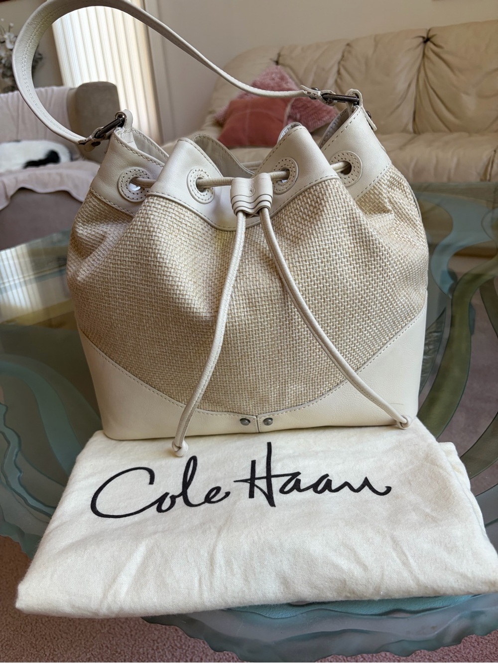 Cole Haan Cream Drawstring Shoulder Hobo